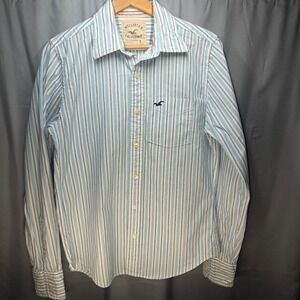 Hollister California Mens Blue Striped Button Down Shirt Long Sleeve Size S